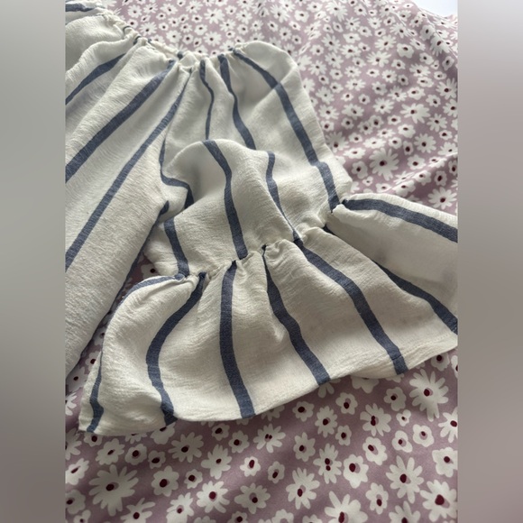 Olivaceous Off-Shoulder Blouse with Blue Stripes - Picture 3 of 3